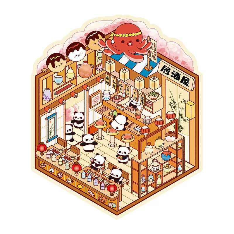 Cute Animals 13.0 – Opening and Shop Series – 3D Miniature Sticker Scenes - 10 Theme Sets: Shop Opening | Pet Shop | Luosifen Store | Dessert Store | Cat Apartment | Small Animal Bread | Small Animal Cake | Sushi Restaurant