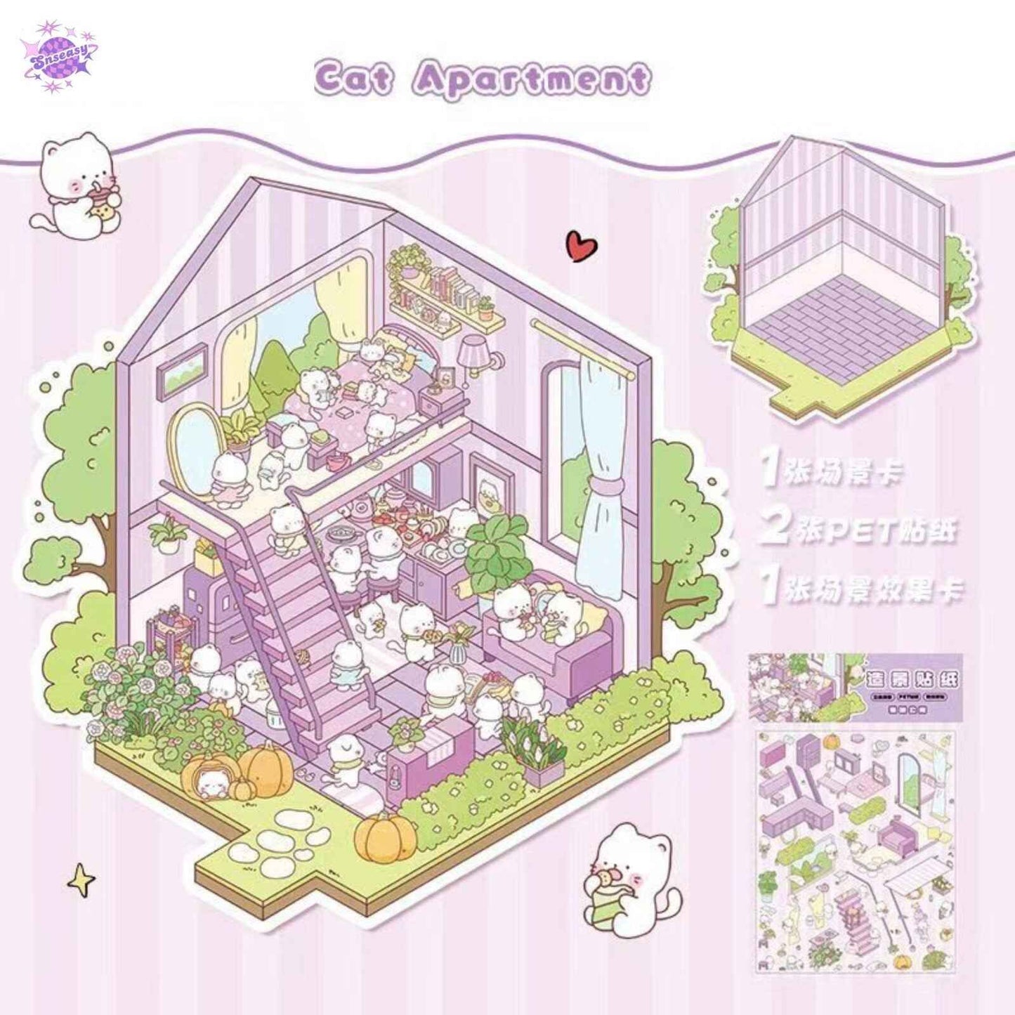 Cute Animals 13.0 – Opening and Shop Series – 3D Miniature Sticker Scenes - 10 Theme Sets: Shop Opening | Pet Shop | Luosifen Store | Dessert Store | Cat Apartment | Small Animal Bread | Small Animal Cake | Sushi Restaurant
