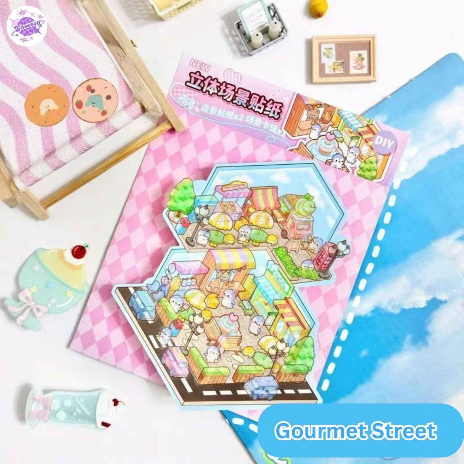 Cute Cottage – 3D Miniature Sticker Scenes - 4 Theme Sets: Surprise Circus | Forest Cottage | Tranquil Courtyard | Gourmet Street