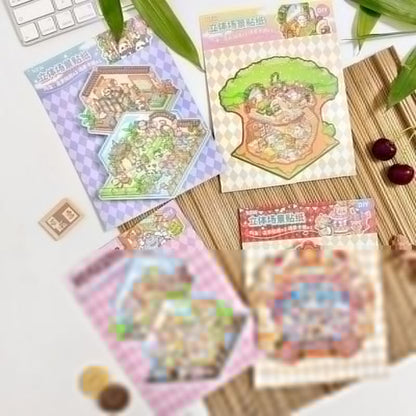 Cute Cottage – 3D Miniature Sticker Scenes - 4 Theme Sets: Surprise Circus | Forest Cottage | Tranquil Courtyard | Gourmet Street - SNSEASY