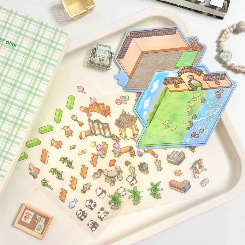 Cute Cottage – 3D Miniature Sticker Scenes - 4 Theme Sets: Surprise Circus | Forest Cottage | Tranquil Courtyard | Gourmet Street