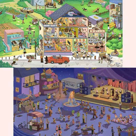 Eighteen Impressions 4.0 – 3D Miniature Sticker Scenes - 4 Theme Sets: A Day in Music Town – Morning | Noon | Afternoon | Evening