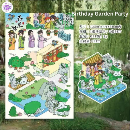 Empresses in the Palace Series – 3D Miniature Sticker Scenes - 4 Theme Sets: Bedroom with Melon | Bedchamber Delights | Imperial Garden | Birthday Garden Party