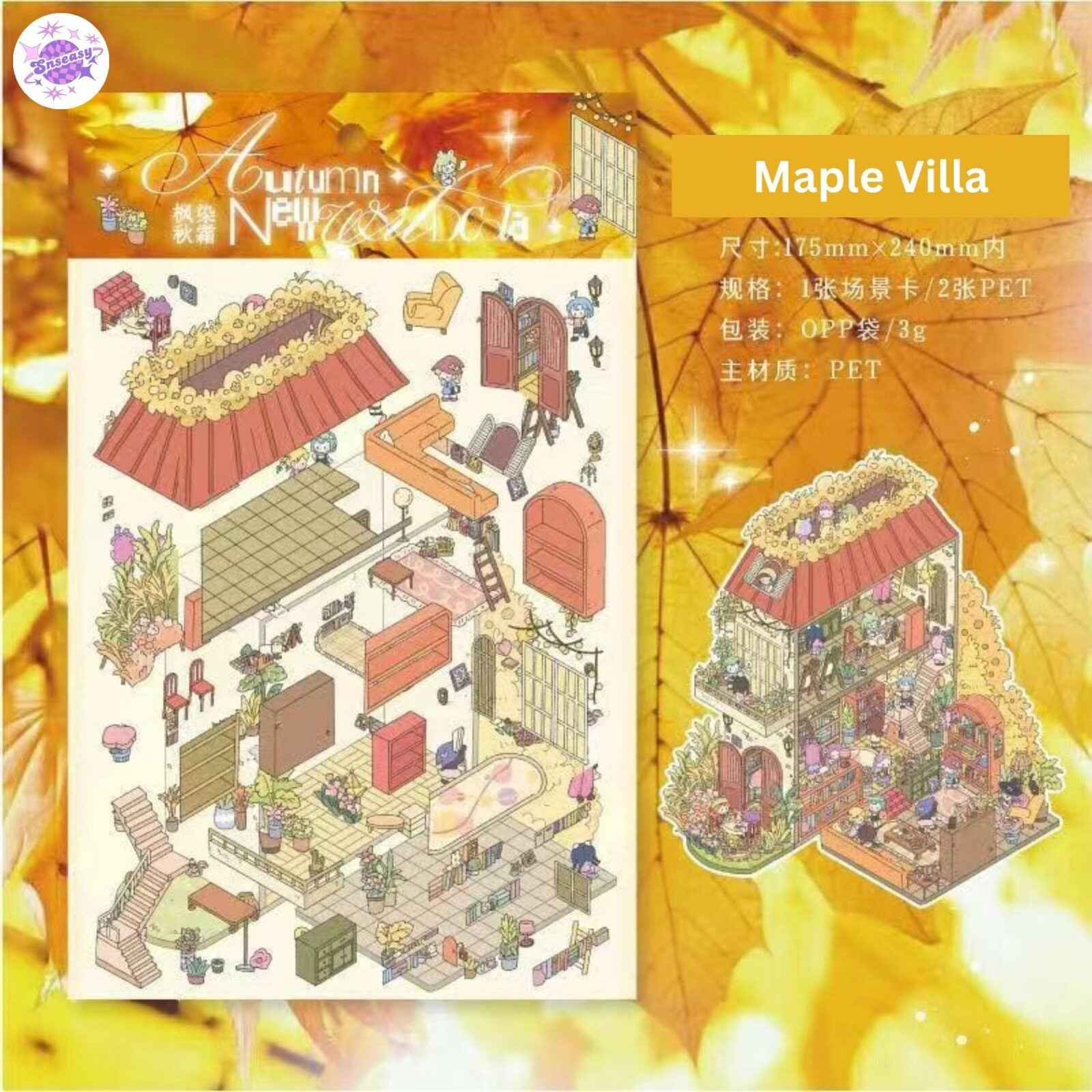 Four Seasons Villa Series – 3D Miniature Sticker Scenes - 4 Theme Sets: Cherry Blossom Villa | Summer Pool | Maple Villa | Winter Villa