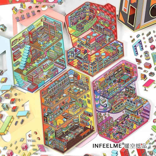 Today's Business Series 7.0 -Plus– 3D Miniature Sticker Scenes - 4 Theme Sets Record Store  E-sports Arena  Arcade  Supply Station