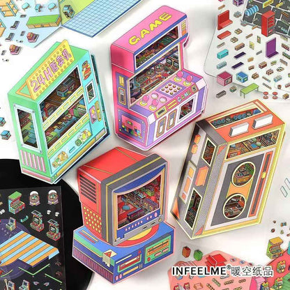Today's Business Series 7.0 -Plus– 3D Miniature Sticker Scenes - 4 Theme Sets Record Store  E-sports Arena  Arcade  Supply Station