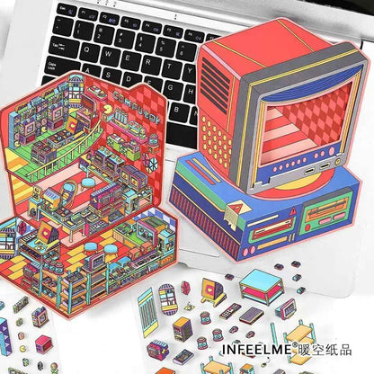 Today's Business Series 7.0 -Plus– 3D Miniature Sticker Scenes - 4 Theme Sets Record Store  E-sports Arena  Arcade  Supply Station