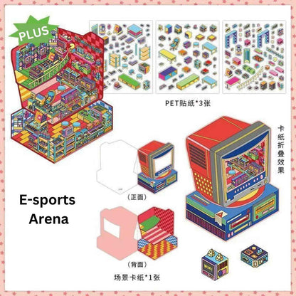 Today's Business Series 7.0 -Plus– 3D Miniature Sticker Scenes - 4 Theme Sets Record Store  E-sports Arena  Arcade  Supply Station