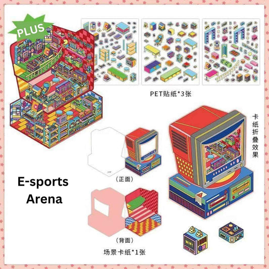 Today's Business Series 7.0 -Plus– 3D Miniature Sticker Scenes - 4 Theme Sets Record Store  E-sports Arena  Arcade  Supply Station
