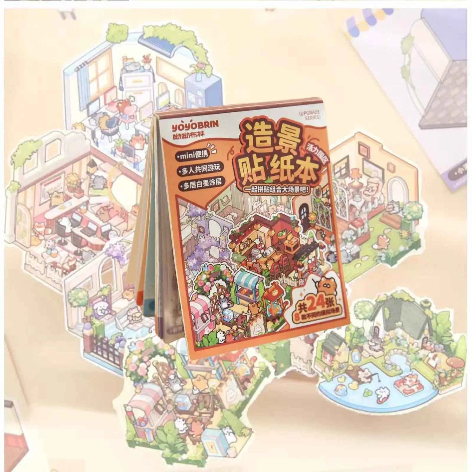 Cute Animals 2.5D Mini Scene Stickers Scrapbook – 16 Unique Themes: Orange Book (8 Themes) | Red Book (8 Themes)