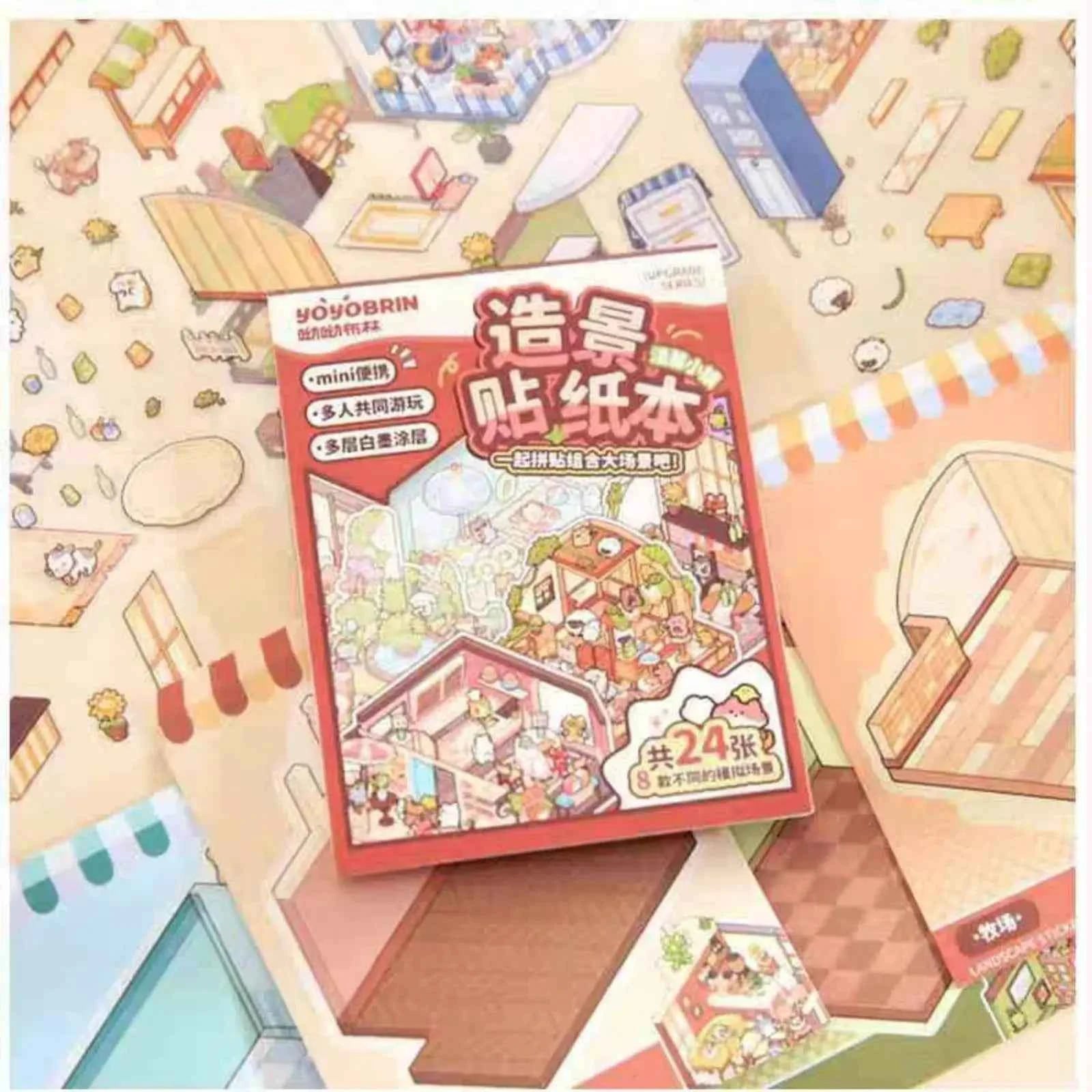 Cute Animals 2.5D Mini Scene Stickers Scrapbook – 16 Unique Themes: Orange Book (8 Themes) | Red Book (8 Themes)