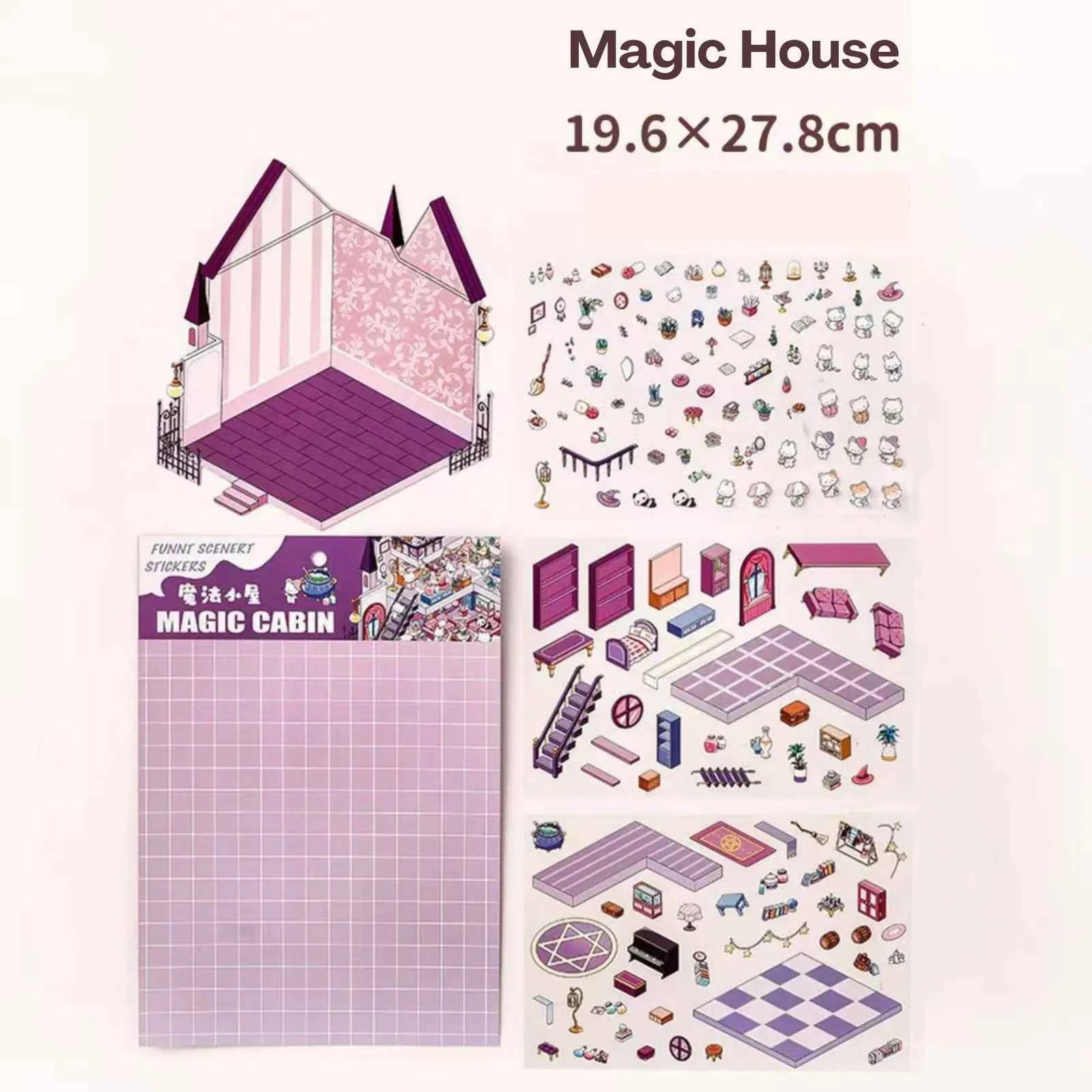 Cute Animals 14.0 – 3D Miniature Sticker Scenes - 4 Theme Set: Dessert House | Magic House | Zoo | Aquarium