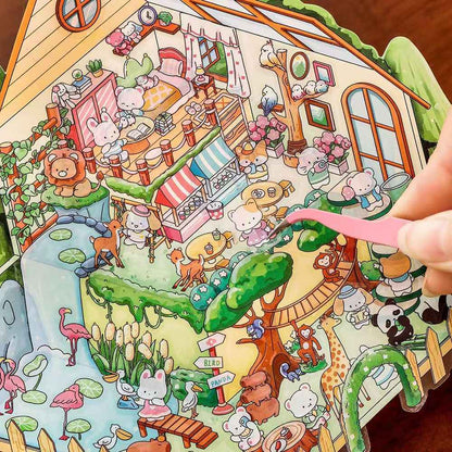 Cute Animals 14.0 – 3D Miniature Sticker Scenes - 4 Theme Set: Dessert House | Magic House | Zoo | Aquarium