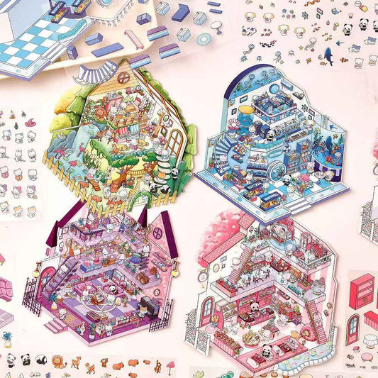 Cute Animals 14.0 – 3D Miniature Sticker Scenes - 4 Theme Set: Dessert House | Magic House | Zoo | Aquarium