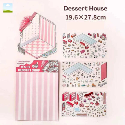Cute Animals 14.0 – 3D Miniature Sticker Scenes - 4 Theme Set: Dessert House | Magic House | Zoo | Aquarium
