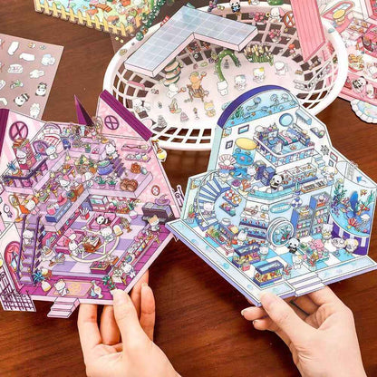 Cute Animals 14.0 – 3D Miniature Sticker Scenes - 4 Theme Set: Dessert House | Magic House | Zoo | Aquarium
