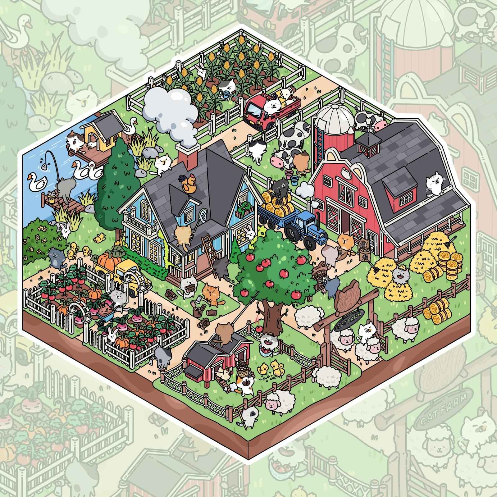 Cute Cat – 3D DIY Sticker Scenes - 4 Theme Sets: Farm | Beachside | Western Town | Breakfast Street