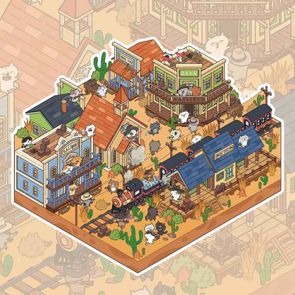 Cute Cat – 3D DIY Sticker Scenes - 4 Theme Sets: Farm | Beachside | Western Town | Breakfast Street