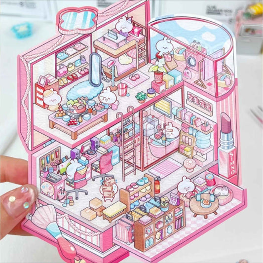 Animal Dormitory – 3D Miniature Scene Stickers – 2 Theme Sets: Blue Dorm | Pink Dorm