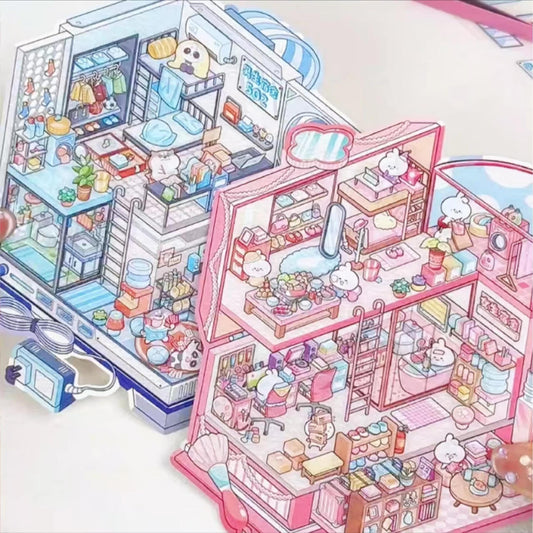 Animal Dormitory – 3D Miniature Scene Stickers – 2 Theme Sets: Blue Dorm | Pink Dorm