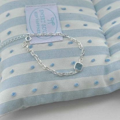 "Aqua Cube Piggy" 925 Sterling Silver Aquamarine & Pig-Nose Chain Bracelet – Minimalist Ocean Chic (Copy)