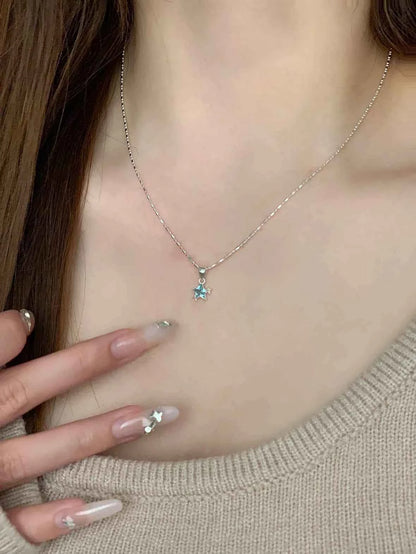 "Blue Starlight" 925 Sterling Silver Necklace with Blue Zircon - Elegant and Unique (Copy)