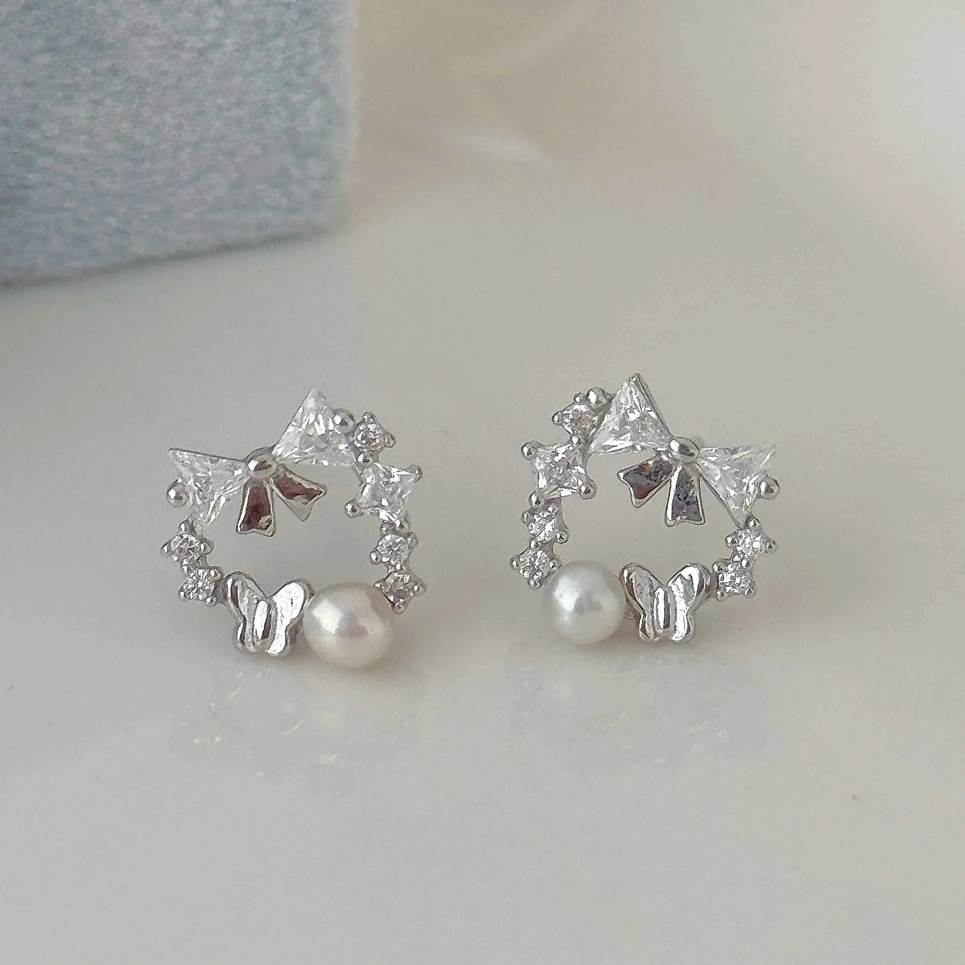 "Butterfly Dream" 925 Sterling Silver Butterfly Garland Freshwater Pearl Stud Earrings - Elegant and Unique (Copy)