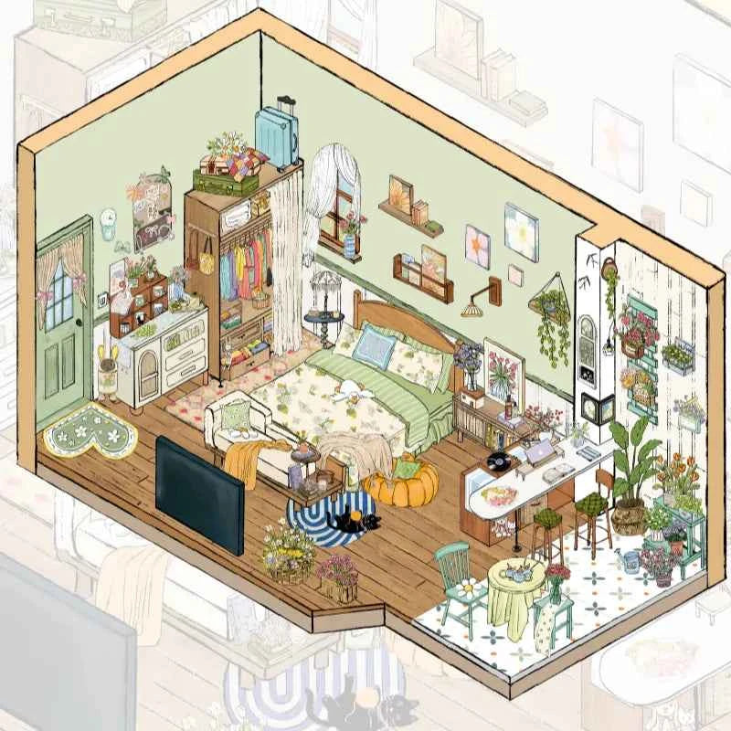 European-Style House – 3D Miniature Scene Stickers – 2 Theme Sets: Bedroom | Bathroom