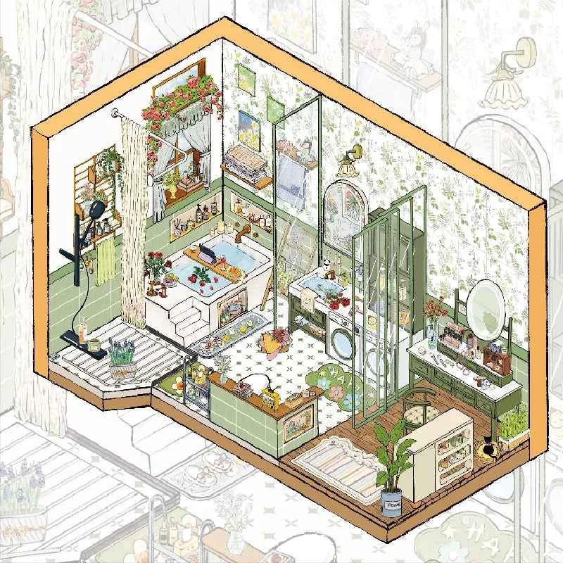 European-Style House – 3D Miniature Scene Stickers – 2 Theme Sets: Bedroom | Bathroom