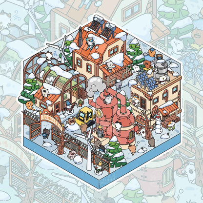 Cute Cat Sanctuary – 3D Miniature Scene Sticker – 4 Theme Sets: Forest Refuge | Snowy Shelter | Deep Sea Hideaway | Desert Haven