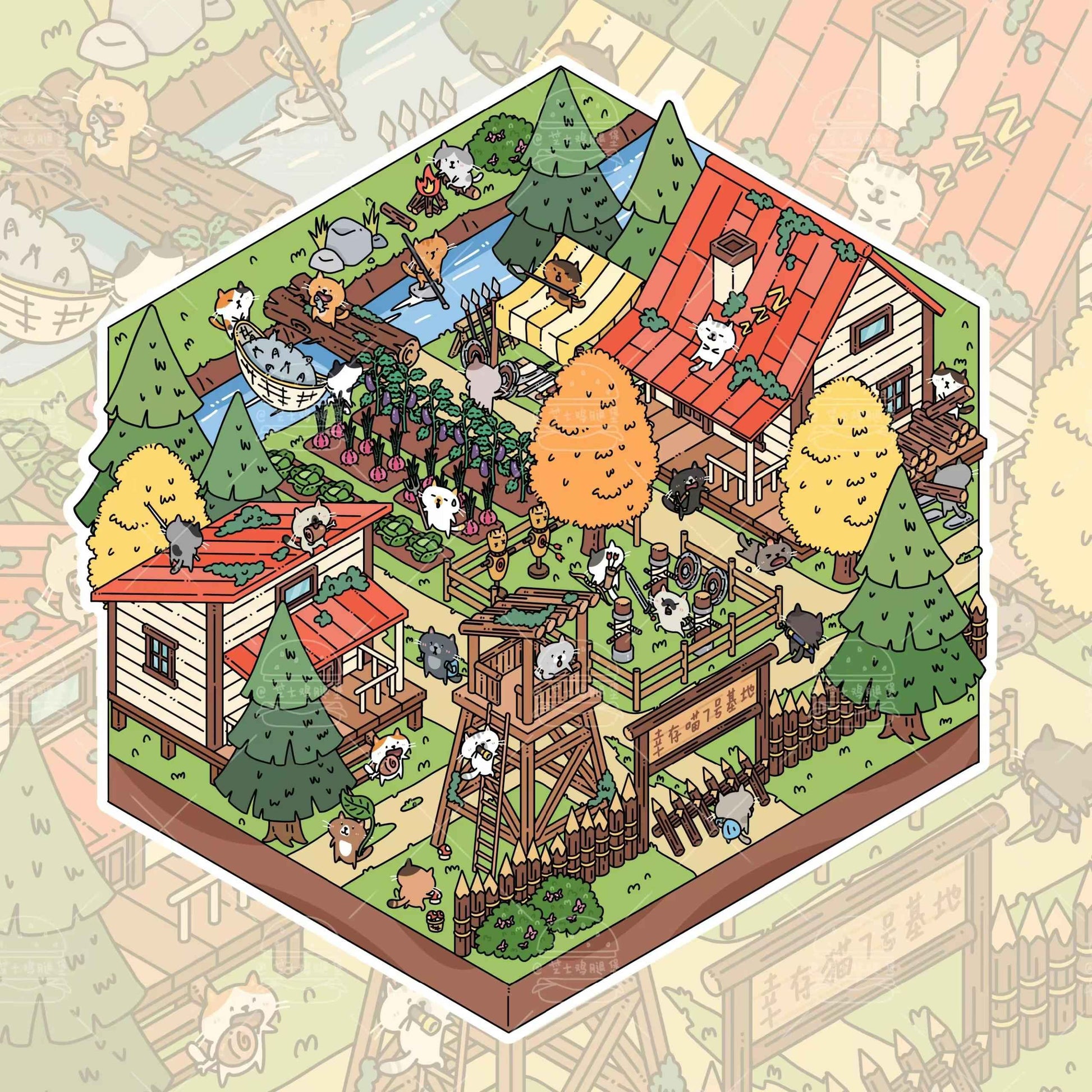 Cute Cat Sanctuary – 3D Miniature Scene Sticker – 4 Theme Sets: Forest Refuge | Snowy Shelter | Deep Sea Hideaway | Desert Haven