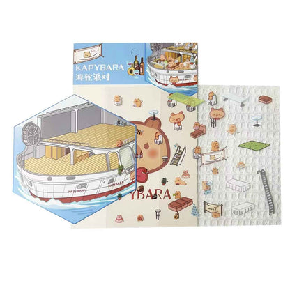 Cute Animal Party Stickers Scene – 12 Fun-Filled Themes: Bunny Flower Coffee | Puppy Supermarket | Penguin Christmas Cabin | Puppy Firework Night Market | Panda Bookstore | Panda Restaurant | Panda Theater | Panda Dress Shop | Bear Bakery | Capybara Offic - SNSEASY