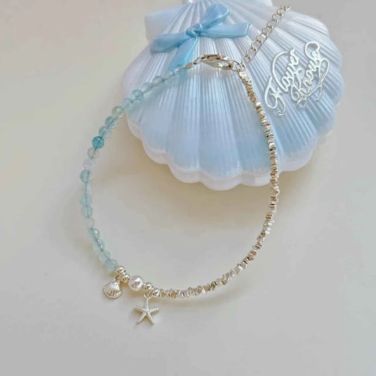 "Deep Ocean Blue" 925 Sterling Silver Bracelet with Aquamarine & Natural Pearl – Serene & Sophisticated (Copy)