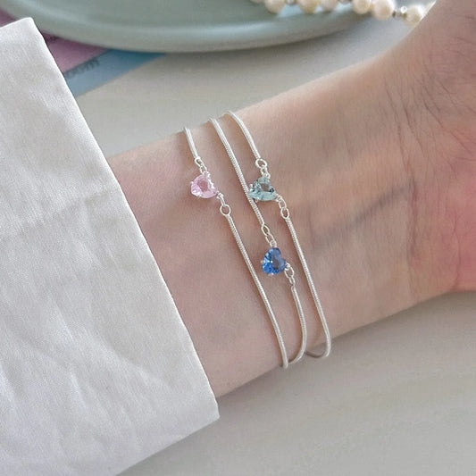 "Dopamine Color-Zircon" 925 Sterling Silver Snake-Chain Bracelet – Vivid, Sweet & Stackable