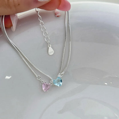"Dopamine Color-Zircon" 925 Sterling Silver Snake-Chain Bracelet – Vivid, Sweet & Stackable