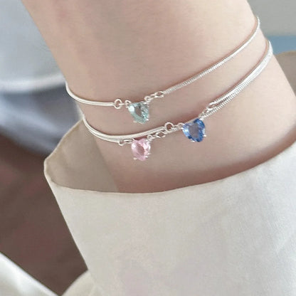 "Dopamine Color-Zircon" 925 Sterling Silver Snake-Chain Bracelet – Vivid, Sweet & Stackable