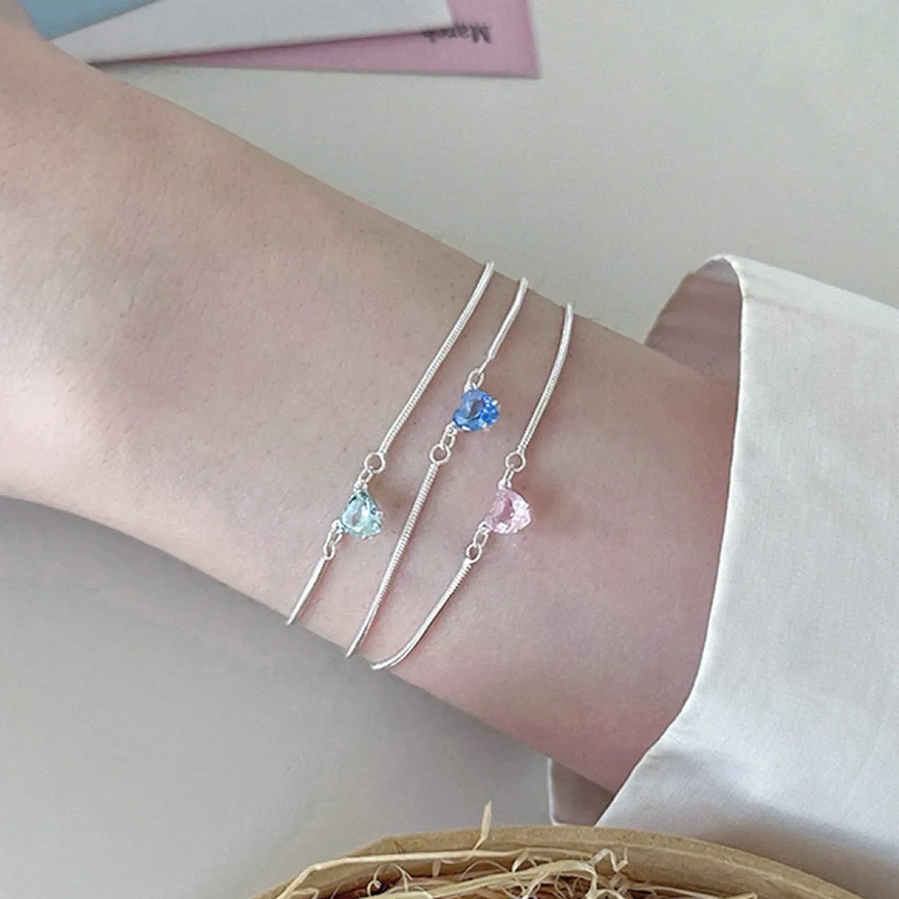 "Dopamine Color-Zircon" 925 Sterling Silver Snake-Chain Bracelet – Vivid, Sweet & Stackable