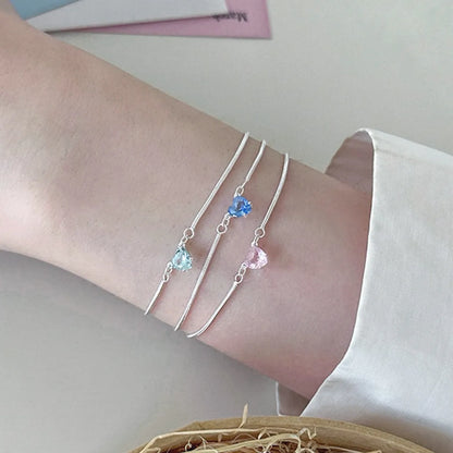 "Dopamine Color-Zircon" 925 Sterling Silver Snake-Chain Bracelet – Vivid, Sweet & Stackable
