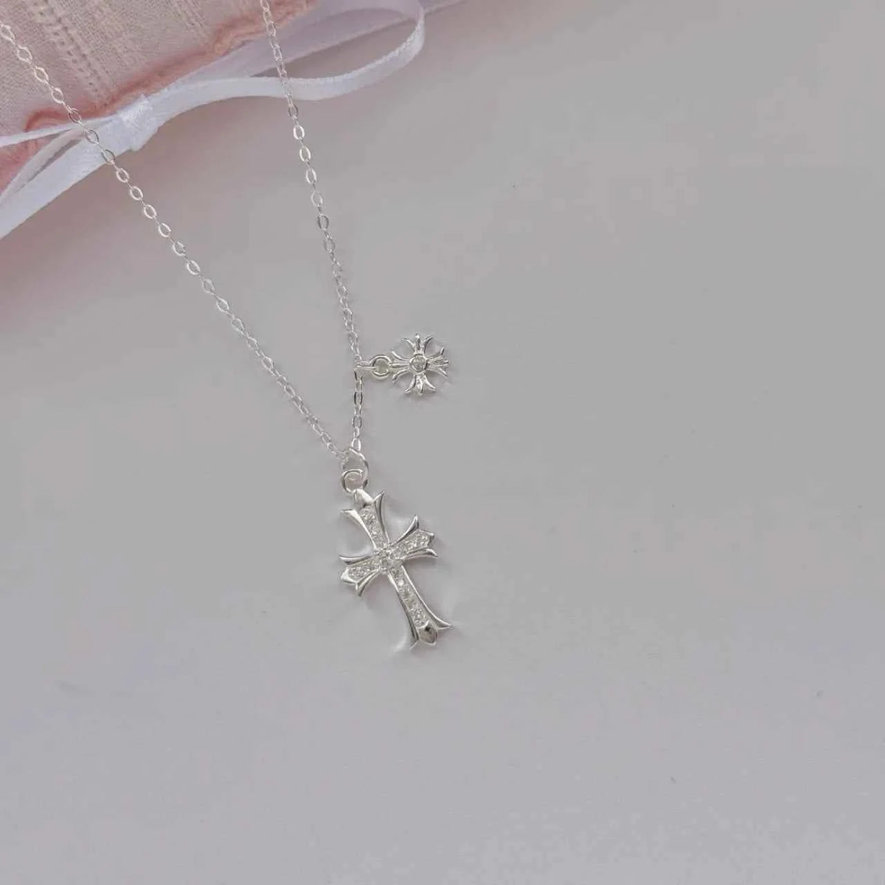 "Double Cross" 999 Pure Silver Necklace – Sweet-Cool Statement (Copy)