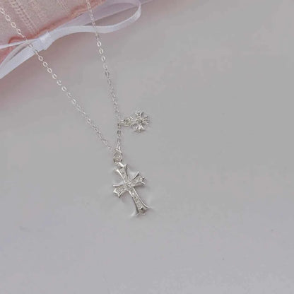 "Double Cross" 999 Pure Silver Necklace – Sweet-Cool Statement (Copy)