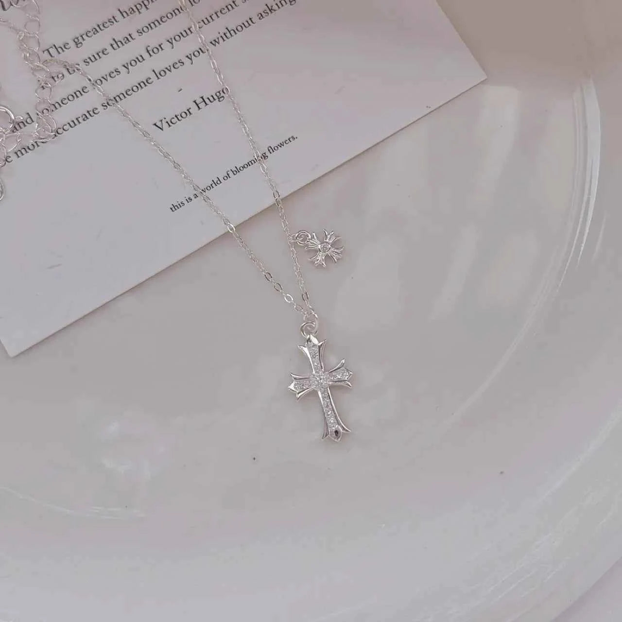 "Double Cross" 999 Pure Silver Necklace – Sweet-Cool Statement (Copy)