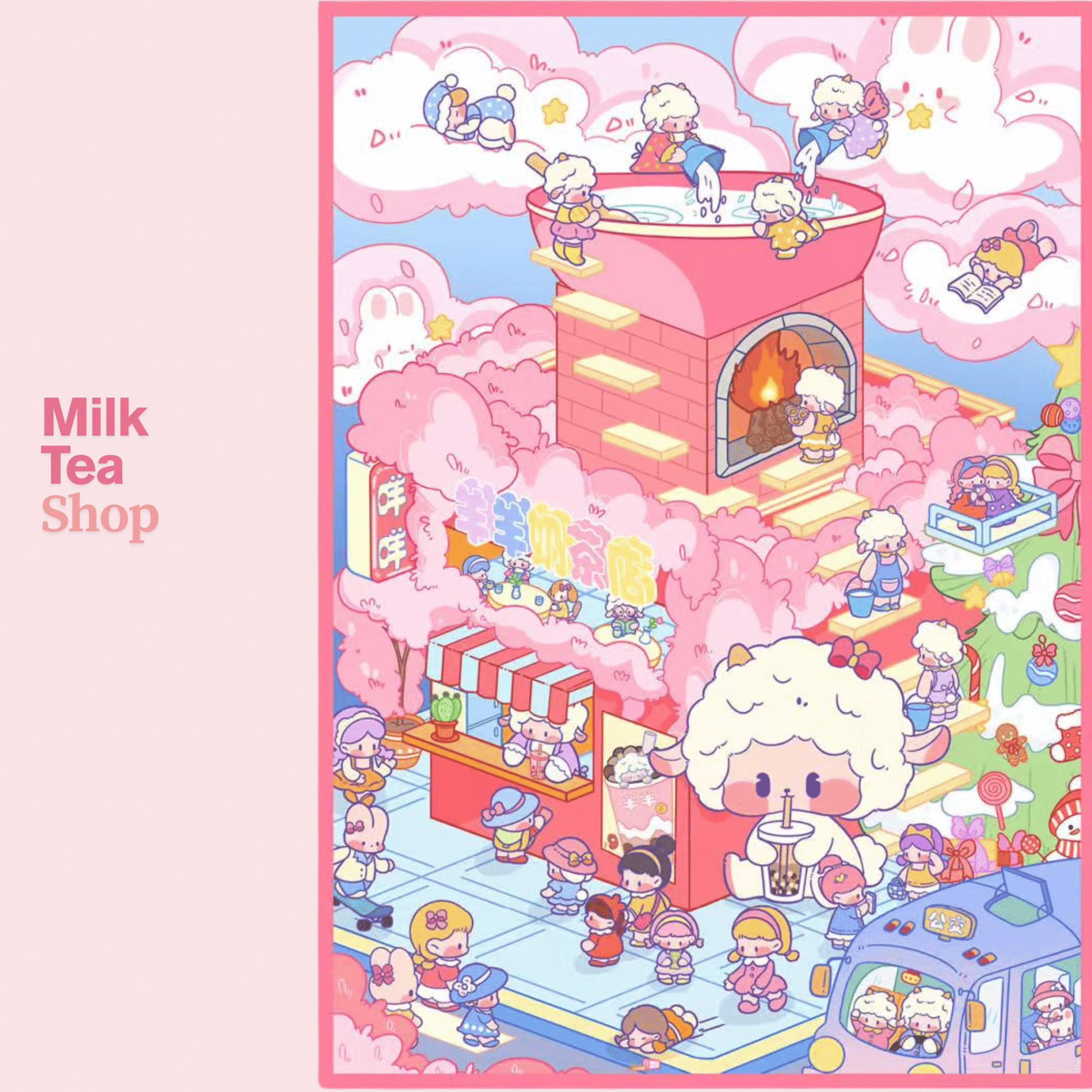 Dreams Come True – Plus Size 3D Miniature Scene Stickers – 2 Theme Sets: Sheep Milk Tea Shop | Wishing Pool Garden