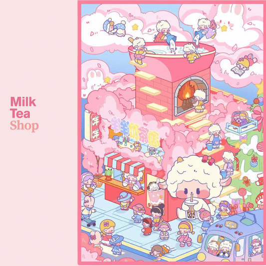 Dreams Come True – Plus Size 3D Miniature Scene Stickers – 2 Theme Sets: Sheep Milk Tea Shop | Wishing Pool Garden