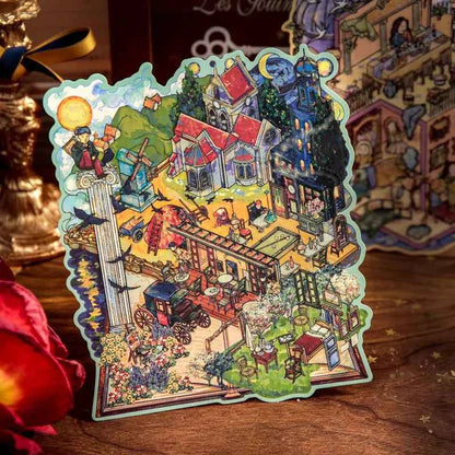 Dreamscape Oil Painting Series – 3D Miniature Scene Stickers – 2 Theme Sets: Van Gogh’s Starry Castle | Monet’s Garden Tea Party