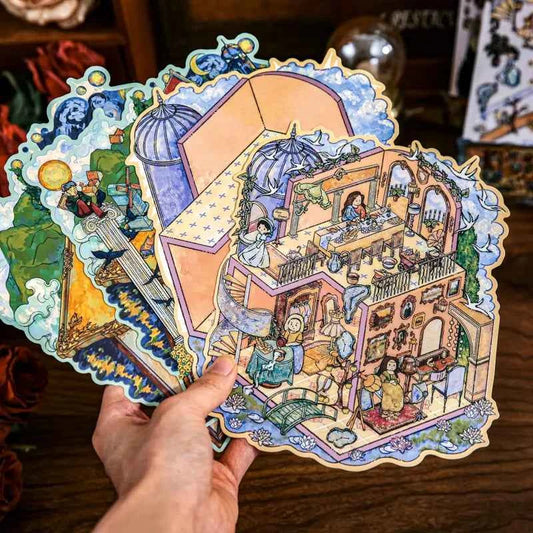 Dreamscape Oil Painting Series – 3D Miniature Scene Stickers – 2 Theme Sets: Van Gogh’s Starry Castle | Monet’s Garden Tea Party