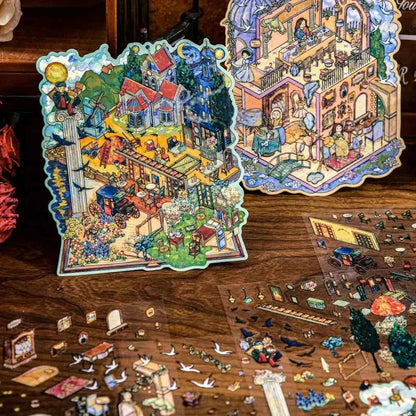 Dreamscape Oil Painting Series – 3D Miniature Scene Stickers – 2 Theme Sets: Van Gogh’s Starry Castle | Monet’s Garden Tea Party