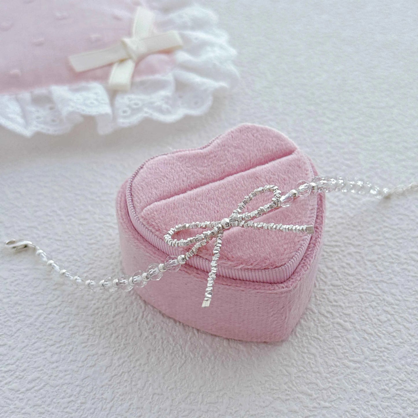 "Sweetheart Bow" 925 Sterling Silver Necklace with Synthetic Crystals - Elegant and Sweet