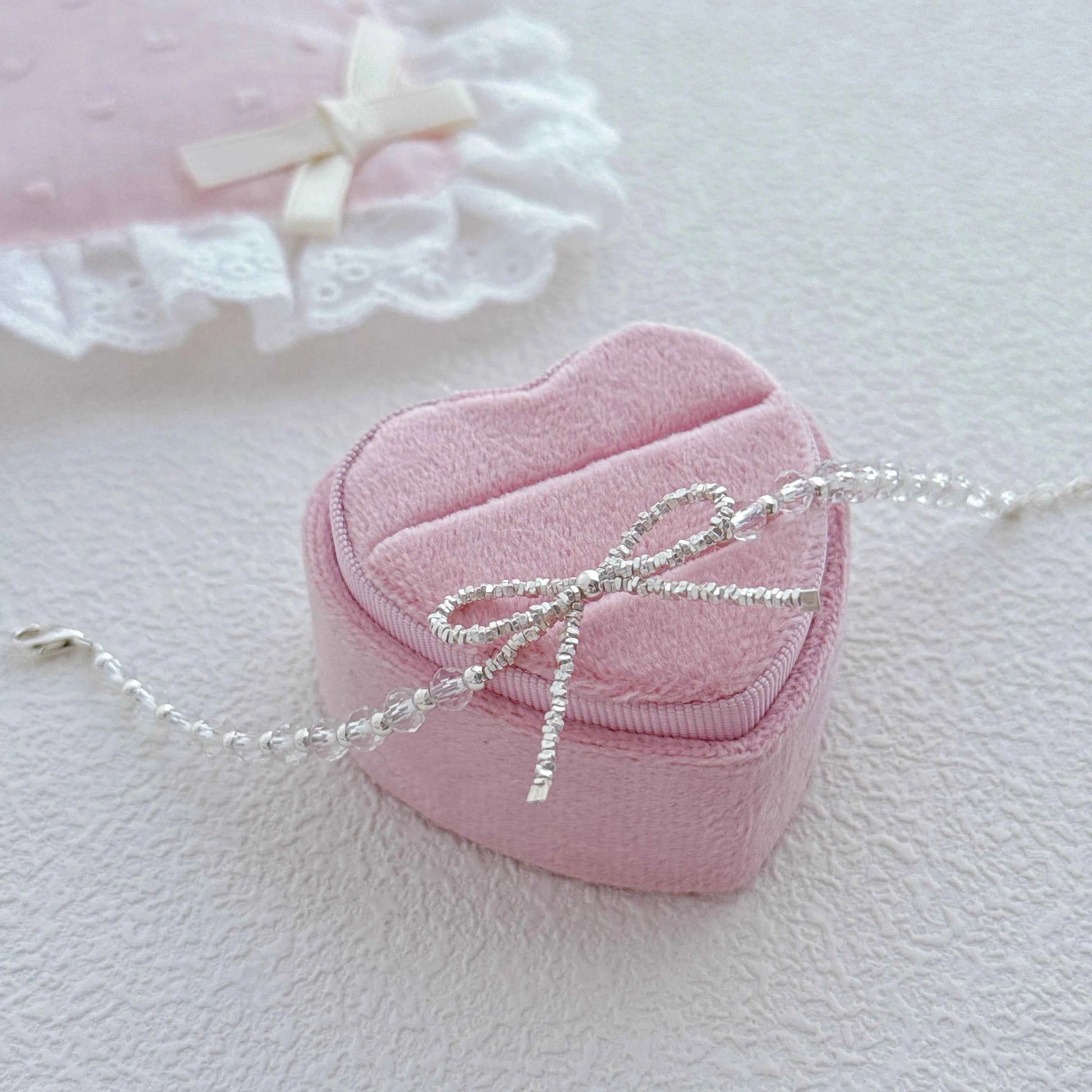 "Sweetheart Bow" 925 Sterling Silver Necklace with Synthetic Crystals - Elegant and Sweet