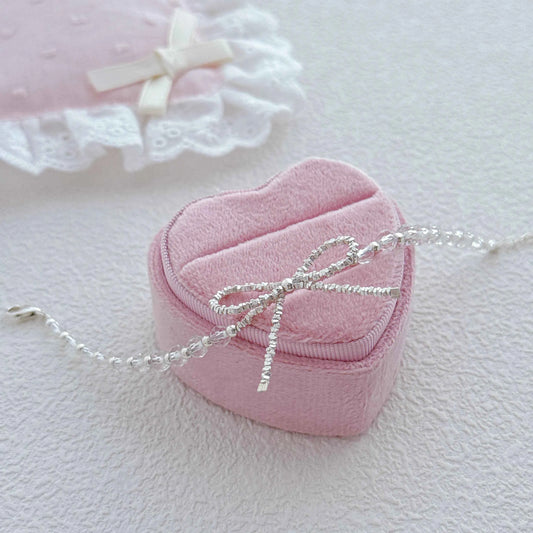 "Sweetheart Bow" 925 Sterling Silver Necklace with Synthetic Crystals - Elegant and Sweet