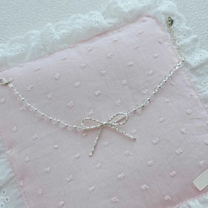 "Sweetheart Bow" 925 Sterling Silver Necklace with Synthetic Crystals - Elegant and Sweet